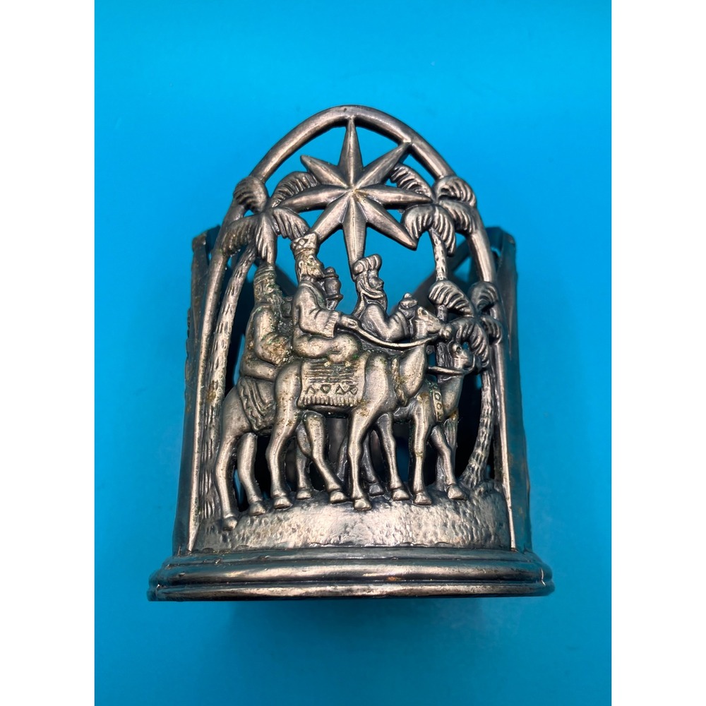 Godinger Candle Holder Silver Tone Three Wise Men Nativity Metal Votive